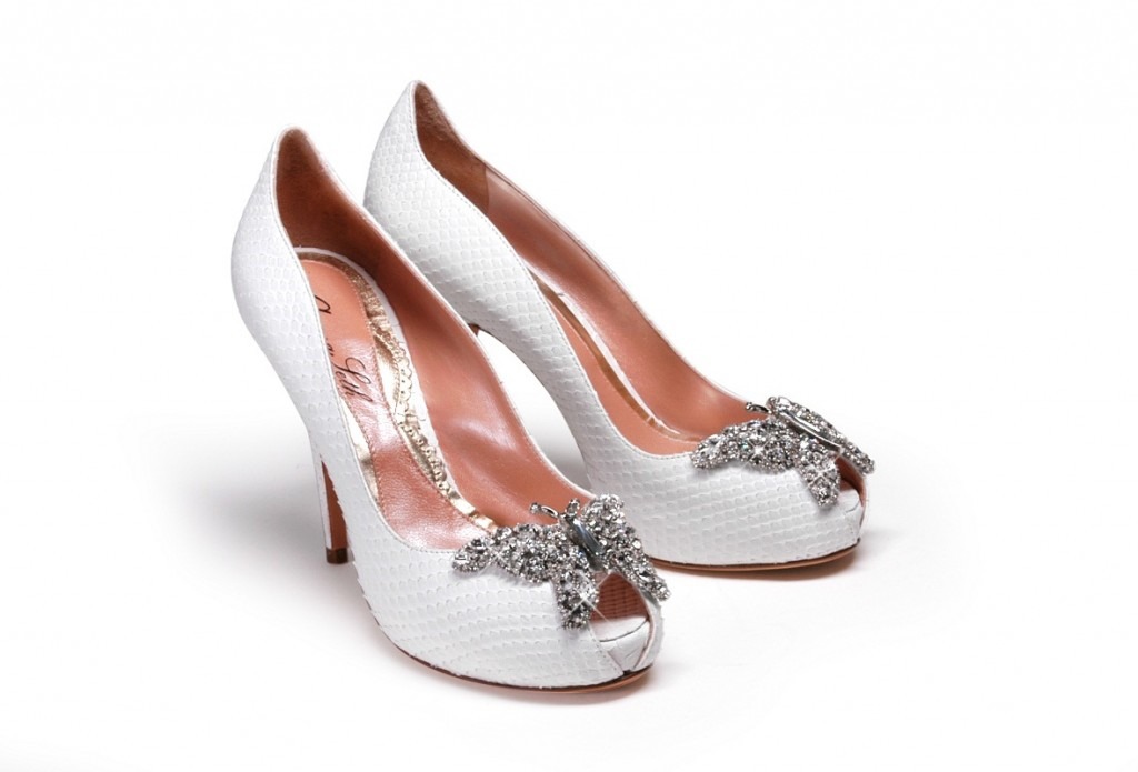 Aruna Seth Farfella Butterfly Shoes Bridal White Snakeskin